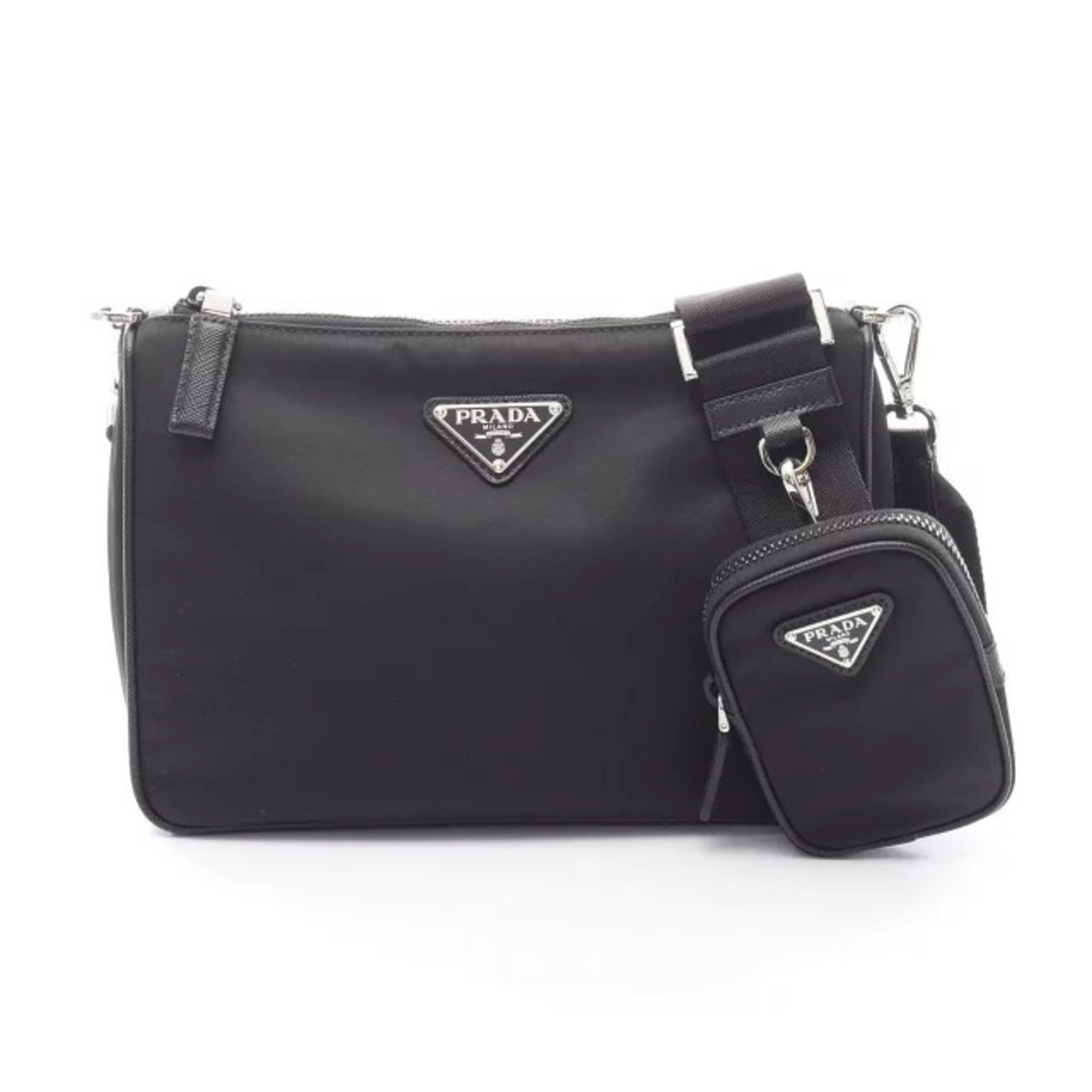 Prada TESSUTO SAFFIANO Shoulder Bag Leather Black